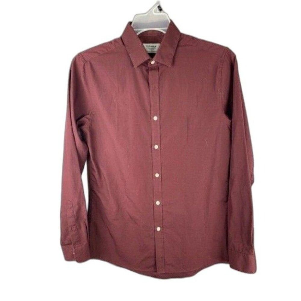 TopMan Size S Mens Dress Shirt Maroon Long Sleeve